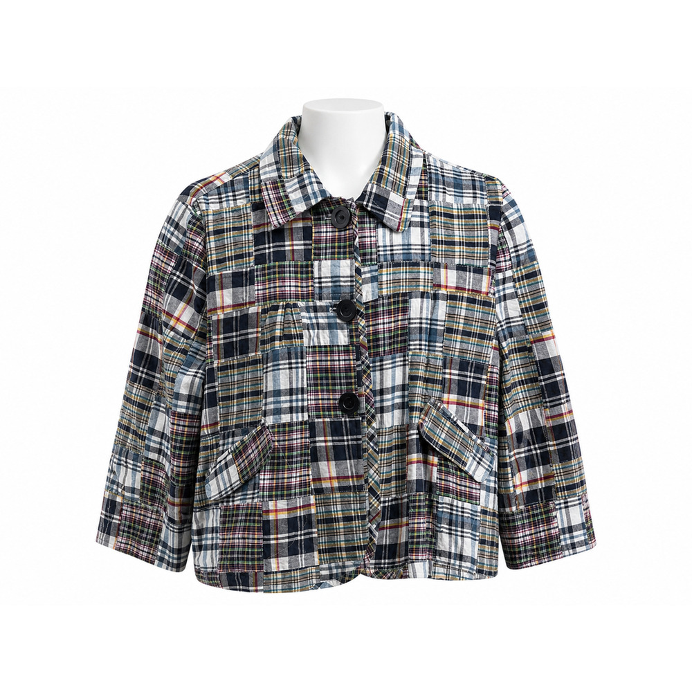 TWEEDS Patchwork Plaid Cotton Jacket Quilted Lined Artsy Cottagecore XL
